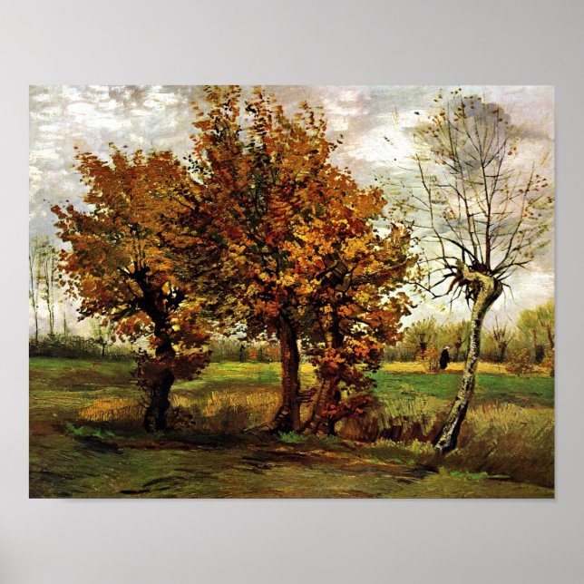 Poster Paysage d'automne Quatre arbres Van Gogh Art (Devant)