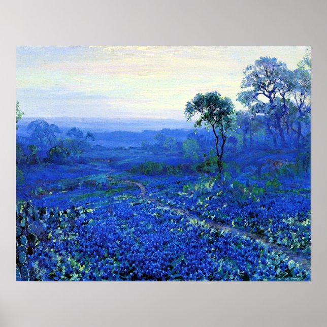 Poster Paysage de Bluebonnet avec cactus et laurier de mo (Devant)