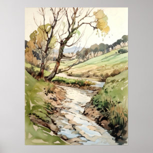Poster Paysage de campagne aquarelle