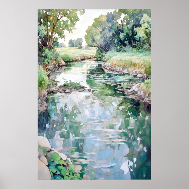 Poster Paysage de campagne peinture aquarelle (Devant)