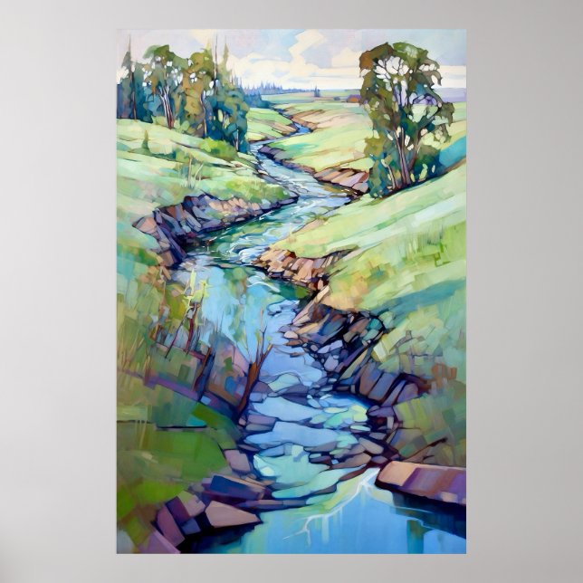 Poster Paysage de campagne peinture aquarelle (Devant)