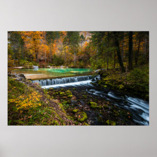 Poster Paysage de cascade automnale à Kamniška Bistrica, 
