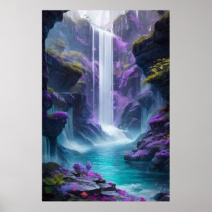 Poster Paysage de cascade violette dans un rêve