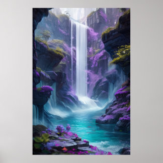 Poster Paysage de cascade violette dans un rêve