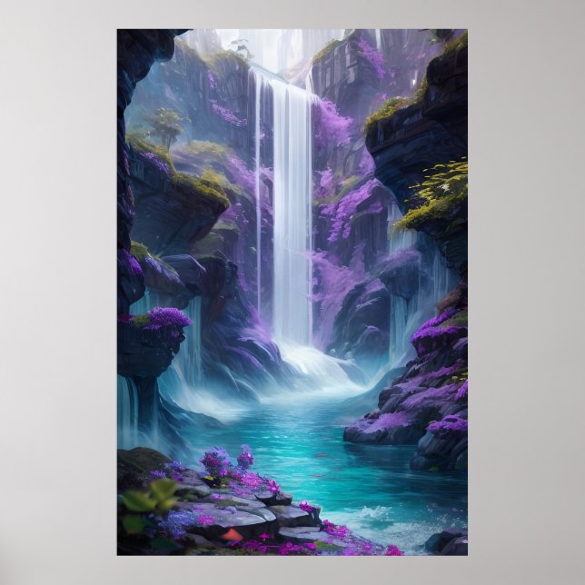 Poster Paysage de cascade violette dans un rêve (Devant)