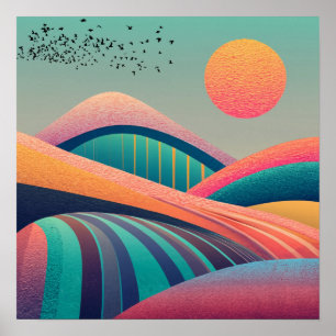 Poster Paysage de collines kaléidoscope
