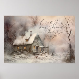 Poster Paysage de cottage à l'aquarelle
