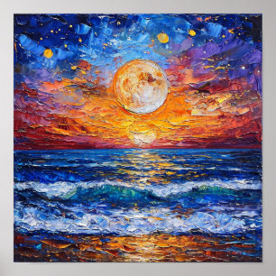 Poster Paysage de coucher de soleil sur l'océan Sérénité