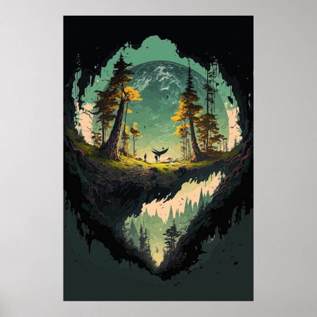 Poster Paysage De Cratère Moderne Avec Planète Arrière -  (Devant)