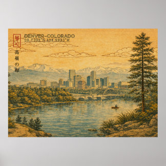 Poster Paysage de Denver Colorado dans le style Ukiyo-e j