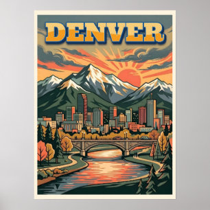 Poster Paysage de Denver Colorado Voyage Vintage