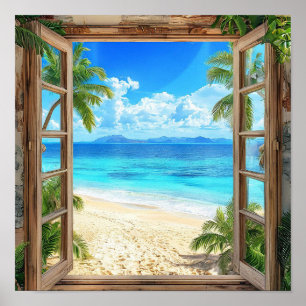 Poster Paysage de fausse fenêtre Illusion Fenêtre Murale