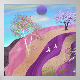 Poster Paysage de floraison printanière