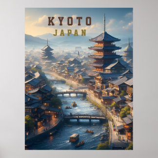 Poster Paysage de Kyoto Japon Voyage Vintage