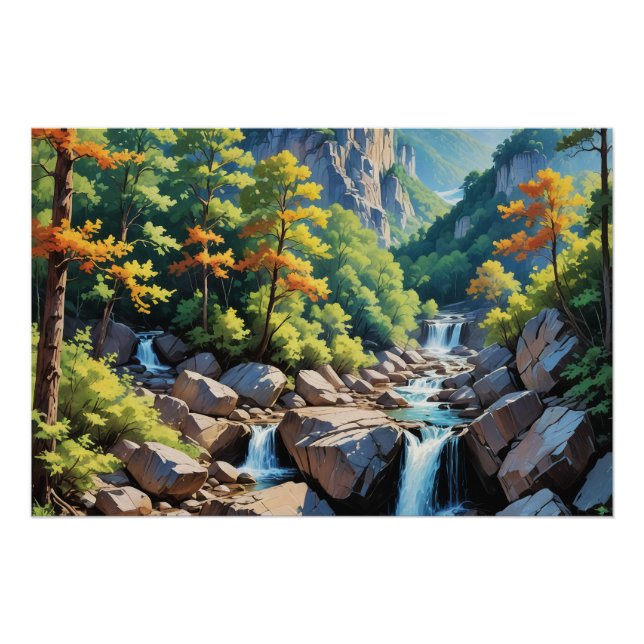 Poster Paysage de la cascade de Serene Mountain (Devant)