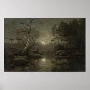 Poster Paysage de la forêt lunaire Peinture Vintage