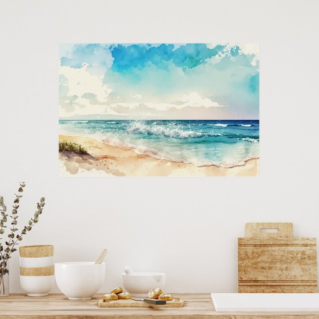 Poster Paysage de la plage Watercolor (Cuisine)