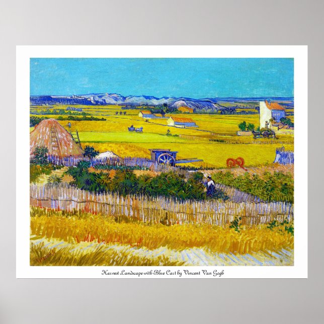 Poster Paysage de la récolte avec Blue Cart Vincent Van G (Devant)