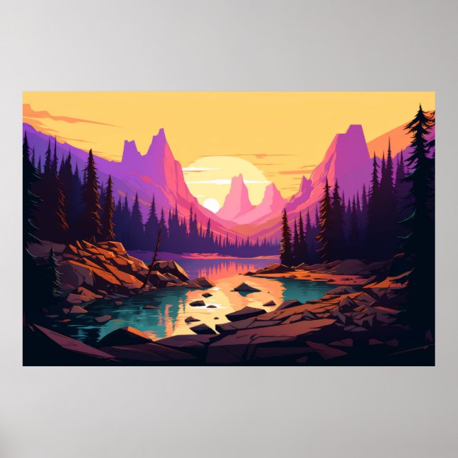 Poster Paysage de la rivière Mountain Valley Nature (Devant)