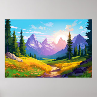 Poster Paysage de la rivière Mountain Valley Paysage Natu