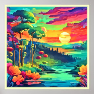 Poster Paysage de l'Imaginaire au coucher du soleil