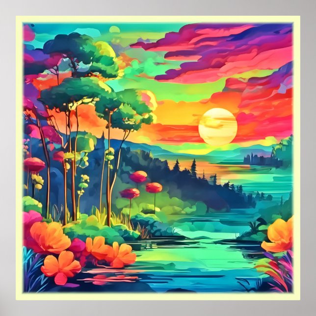 Poster Paysage de l'Imaginaire au coucher du soleil (Devant)