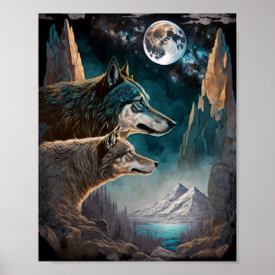Poster Paysage de l'Imaginaire de la Pleine lune des loup