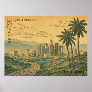 Poster Paysage de Los Angeles dans le style Ukiyo-e japon