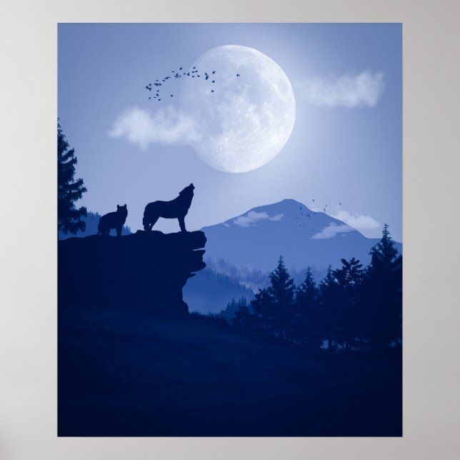 Poster Paysage de loup hurlant 2D (Devant)
