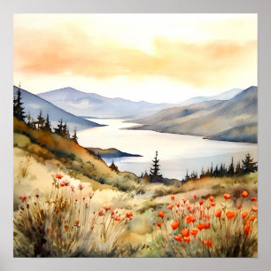 Poster Paysage de montagne aquarelle peinture art Imprime