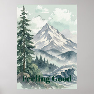 Poster Paysage de montagne d'art aquarelle 'Se sentir bie