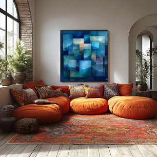 Poster Paysage de montagne géométrique artistique – Bleu 