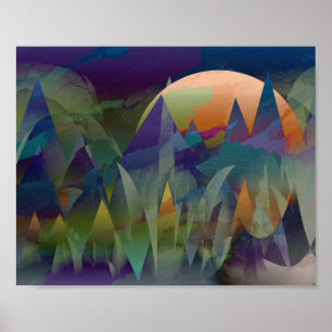 POSTER PAYSAGE DE MONTAGNE LUNAIRE GÉOMÉTRIQUE ABSTRAIT