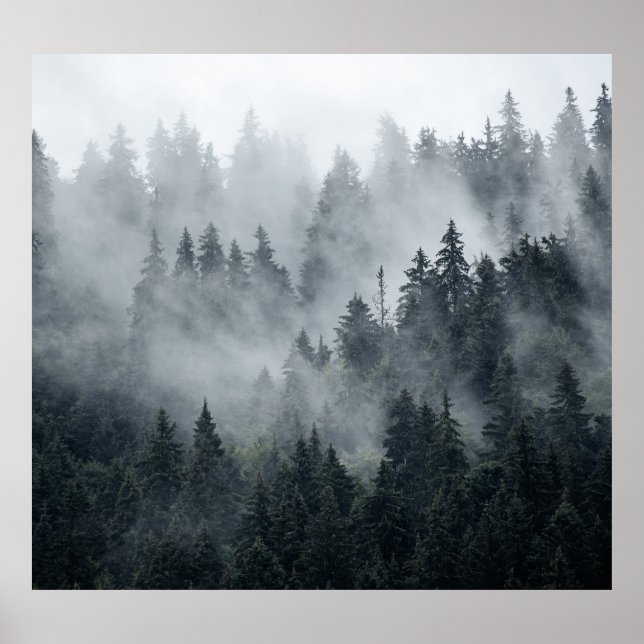 Poster Paysage de montagne Misty Style Vintage (Devant)