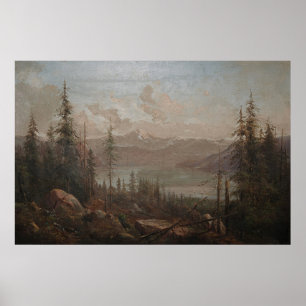 Poster Paysage de montagne Peinture Vintage
