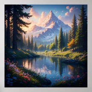 Poster Paysage de montagne pittoresque avec les reflets d