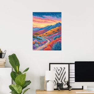 Poster Paysage de montagne surréaliste au coucher du sole