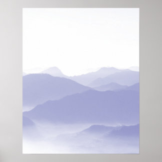 Poster Paysage de montagnes abstraites bleu blanc