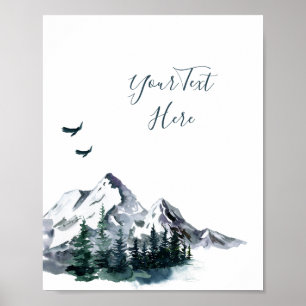 Poster Paysage de montagnes de forêt aquarelle élégante P