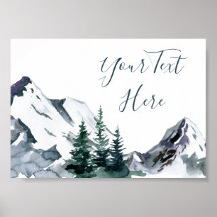 Poster Paysage de montagnes de forêt aquarelle élégante P