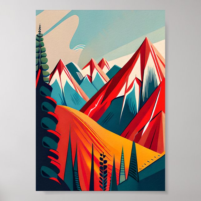 Poster paysage de montagnes rétro (Devant)