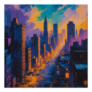 Poster Paysage de Moody à Dusk avec les lumières de Neon