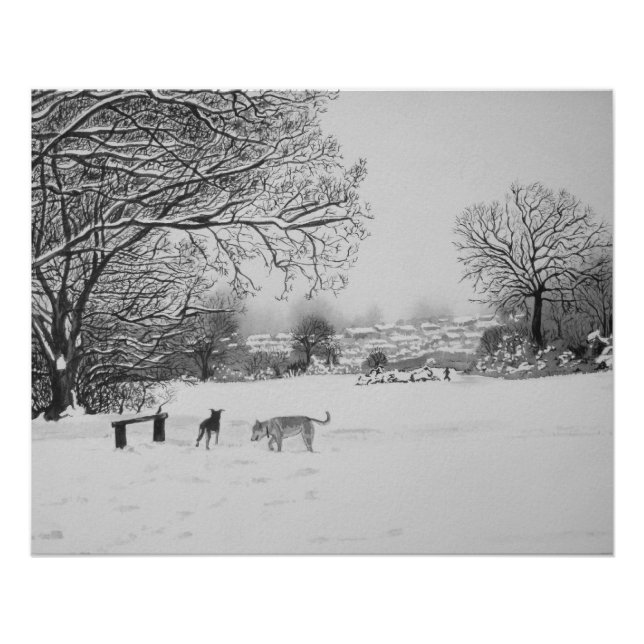 Poster paysage de neige paysage d'hiver avec des arbres e (Devant)
