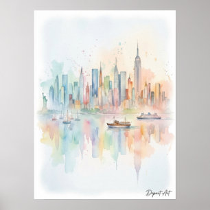 Poster Paysage de New York à l'aquarelle