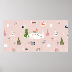 Poster Paysage de Noël mignon et motif en t