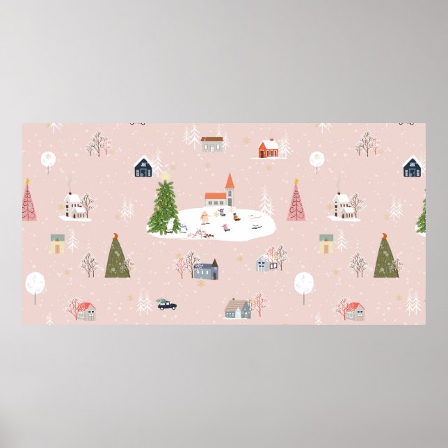 Poster Paysage de Noël mignon et motif en t (Devant)