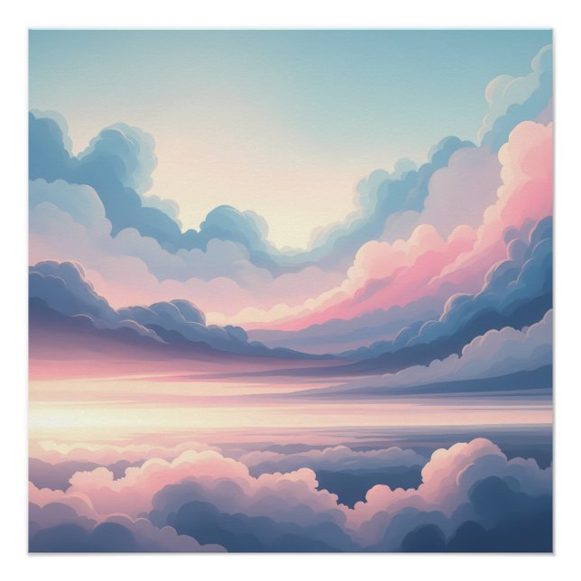 Poster Paysage de Nuages Rêveur à l'Horizon | Ciel Rose e (Devant)