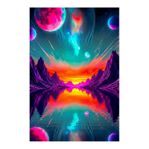 Paysage de planète extraterrestre néon synthwave g