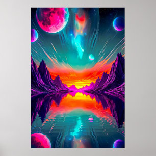 Poster Paysage de planète extraterrestre néon synthwave g