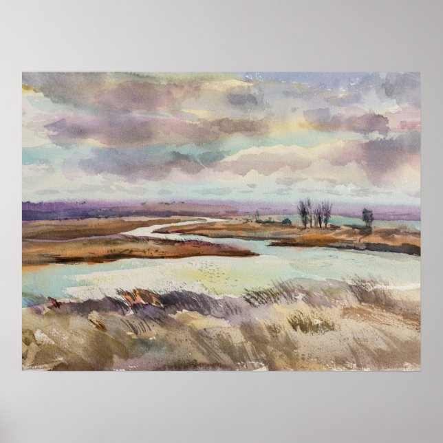 Poster Paysage de prairie aquarelle. Art ukrainien (Devant)